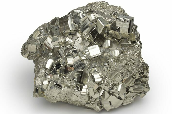 Striated, Gleaming Pyrite Crystal Cluster - Peru #218930